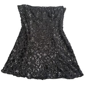 MESHKI Black Sequin Strapless A Line Mini Dress XXL Glam Party Holiday Fairy